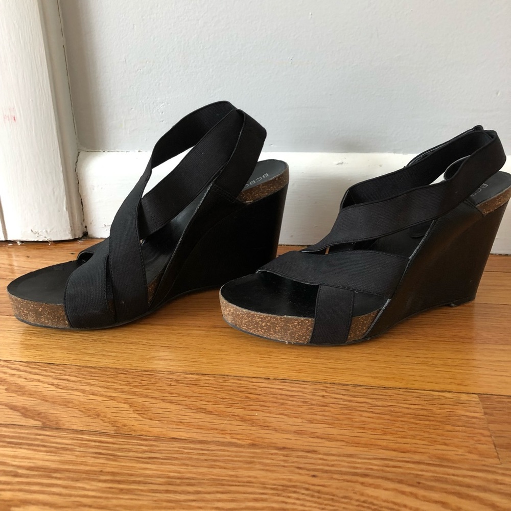 BCBG black wedges
